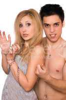 Young man and a blonde in chains