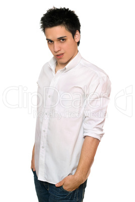 Portrait of grinning young man. Isolated