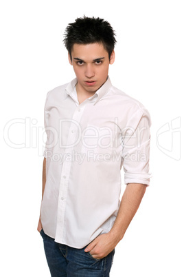 Portrait of young man in a white shirt