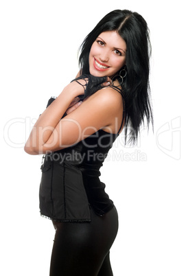 Portrait of a cheerful brunette in black clothes Portrait of a cheerful brunette in black clothes