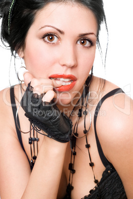 Portrait of a playful brunette. Isolated