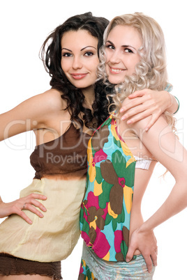 Portrait of two attractive young women. Isolated