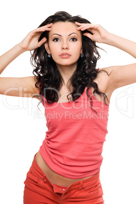 Portrait of pretty young brunette. Isolated