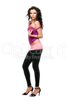 Attractive young brunette in a black leggings