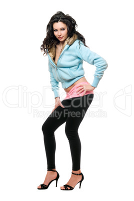 Playful young woman in a black leggings
