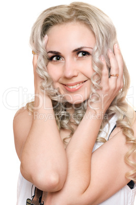 Portrait of smiling young blonde. Isolated