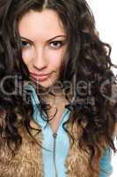 Closeup portrait of playful young brunette. Isolated