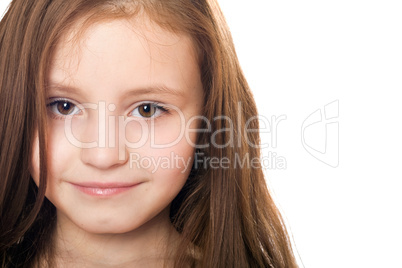 Closeup portrait of pretty little girl. Isolated