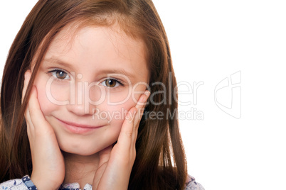 Closeup portrait of charming little girl. Isolated