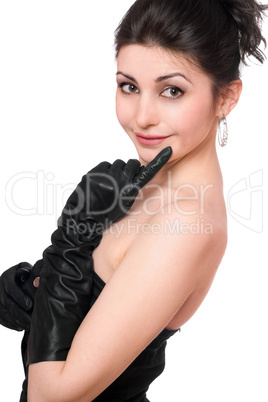 Portrait of beautiful young woman in a black dress