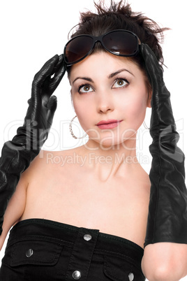 Portrait of lovely young woman in a black dress