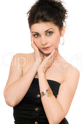 Portrait of pretty woman in a black dress