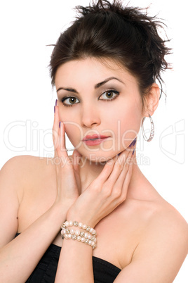 Closeup portrait of attractive brunette. Isolated