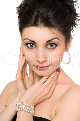 Closeup portrait of perfect brunette. Isolated