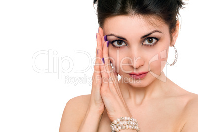 Closeup portrait of beautiful young brunette. Isolated