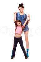 Young mother and little daughter. Isolated