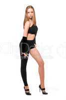 Attractive young woman in skintight black costume