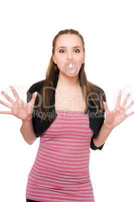 Young woman blowing a bubble