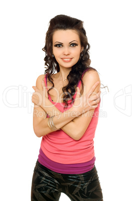 Portrait of joyful young brunette. Isolated