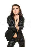 Portrait of sensual pretty woman in black clothes