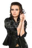 Portrait of beautiful brunette in black clothes