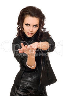 Portrait of playful young brunette in black clothes Portrait of playful young brunette in black clothes