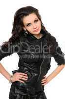 Portrait of beautiful young brunette in black clothes