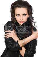 Portrait of attractive young brunette in black clothes