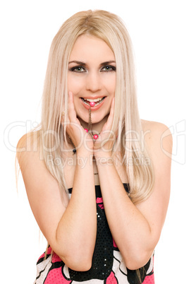 Portrait of cheerful young blonde. Isolated