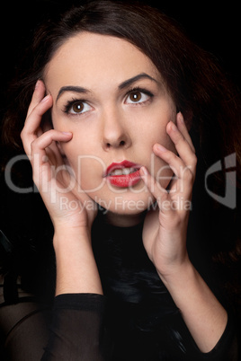 Portrait of dreamy woman. Isolated