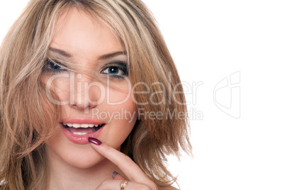 Closeup portrait of smiling beautiful young blonde