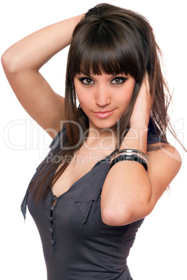 Portrait of pretty brunette in a dress