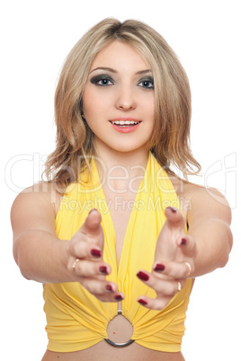 Portrait of expressive young woman. Isolated