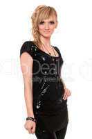 Portrait of pretty blonde in a black dress
