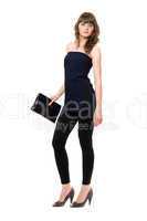Charming girl in a black leggings. Isolated