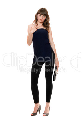 Nice girl in a black leggings. Isolated