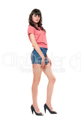 Pretty girl in jeans mini skirt