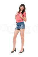 Beautiful girl in jeans mini skirt