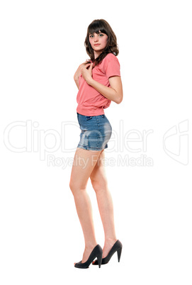 Lovely girl in jeans mini skirt