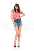 Cute girl in jeans mini skirt