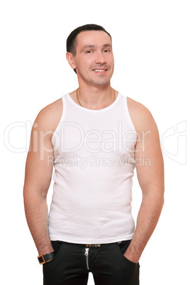 Smiling man in a white t-shirt