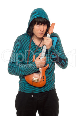 man with a little guitar