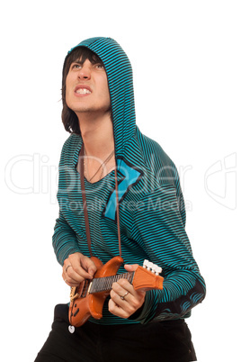 Expressive man with a little guitar
