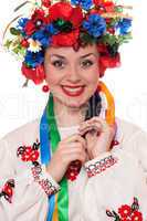 smiling woman in the Ukrainian national clothes