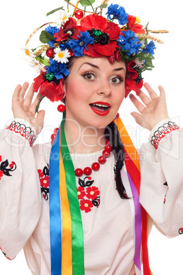 happy woman in the Ukrainian national clothes
