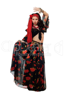 Dancing gypsy woman in a black skirt