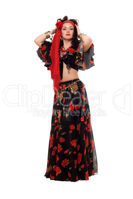 Gypsy woman in a black skirt. Isolated