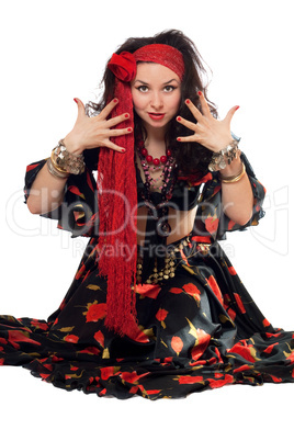 Sitting expressive gypsy woman