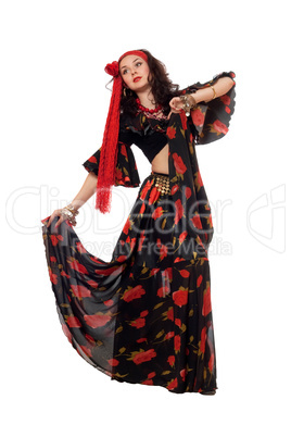 Expressive gypsy woman. Isolated