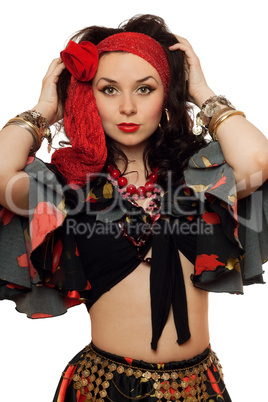 Portrait of beautiful gypsy woman. Isolated